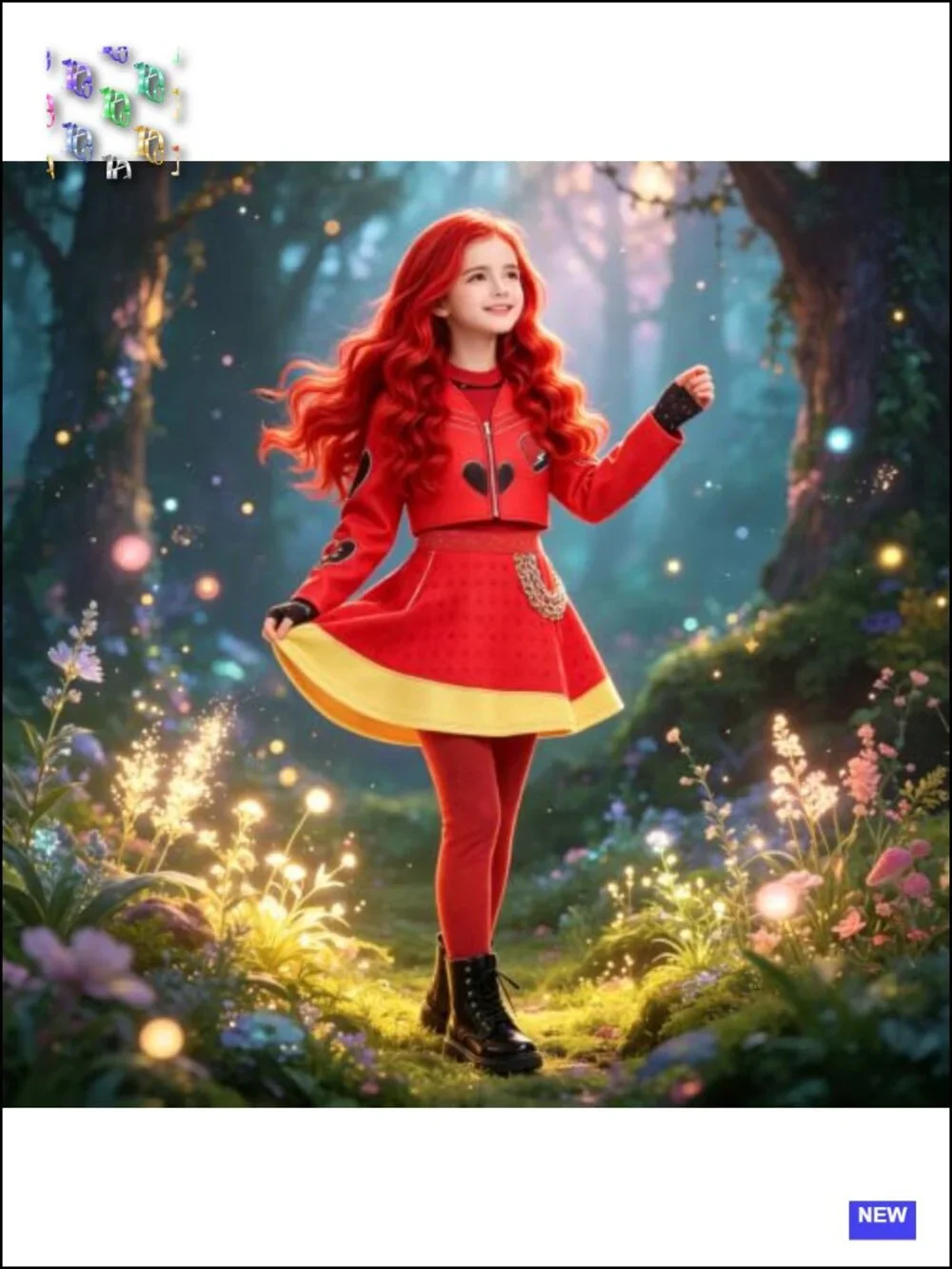Kids Red Punk Princess Halloween Costume Dress Up Set with Wig and Gloves